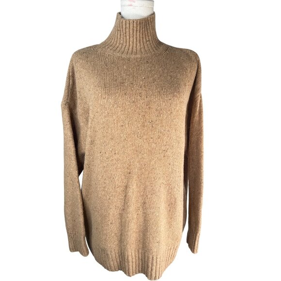 ZARA Camel Medium High-Neck Wool Blend Sweater Ribbed Cuffs & Hem - Picture 1 of 14